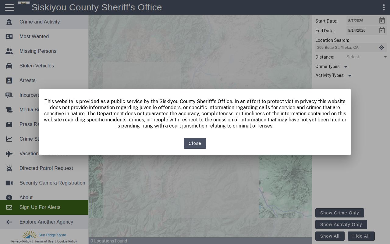Siskiyou County warrant search official record interface