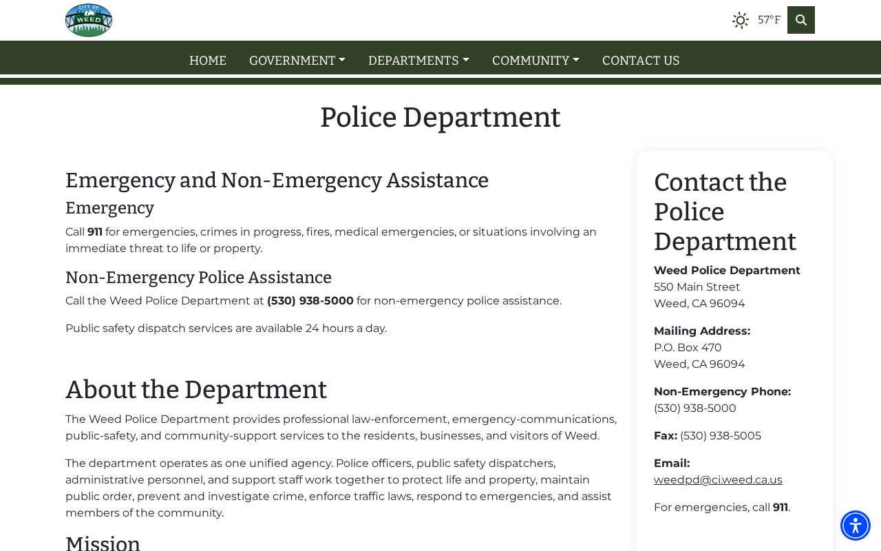 Weed Police Department arrest records and contact page